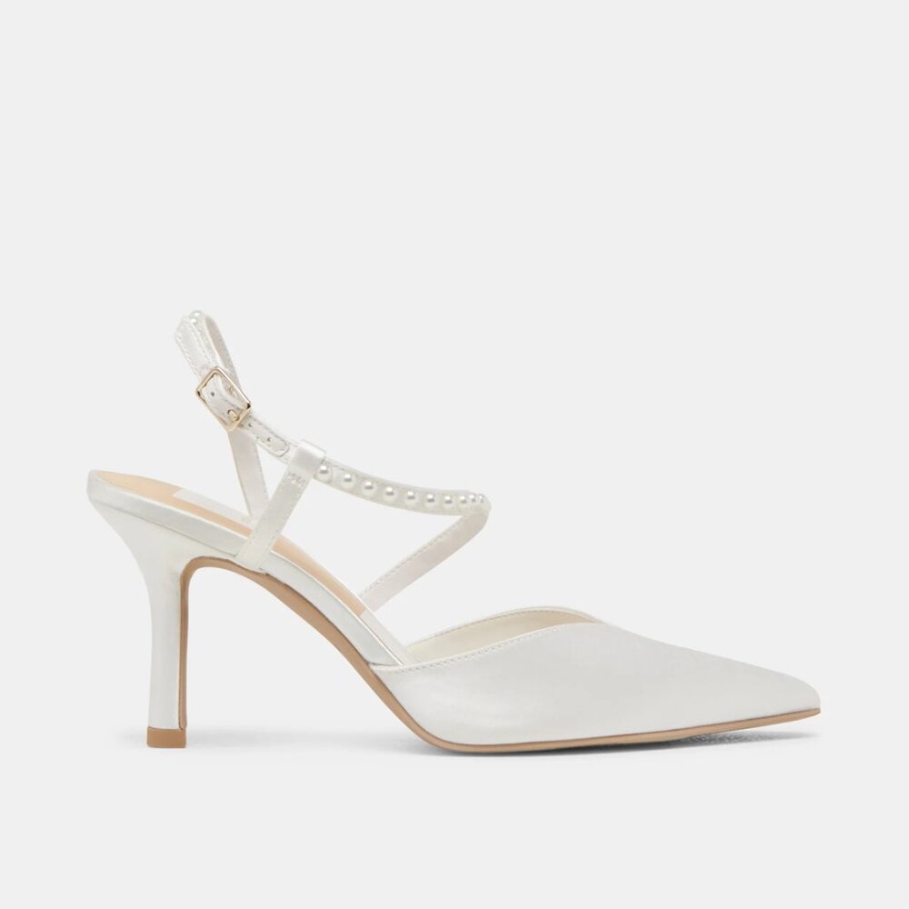 Dolce Vita Kamra Pearl White Satin Slingback Heels | Bridal Pumps | NWT